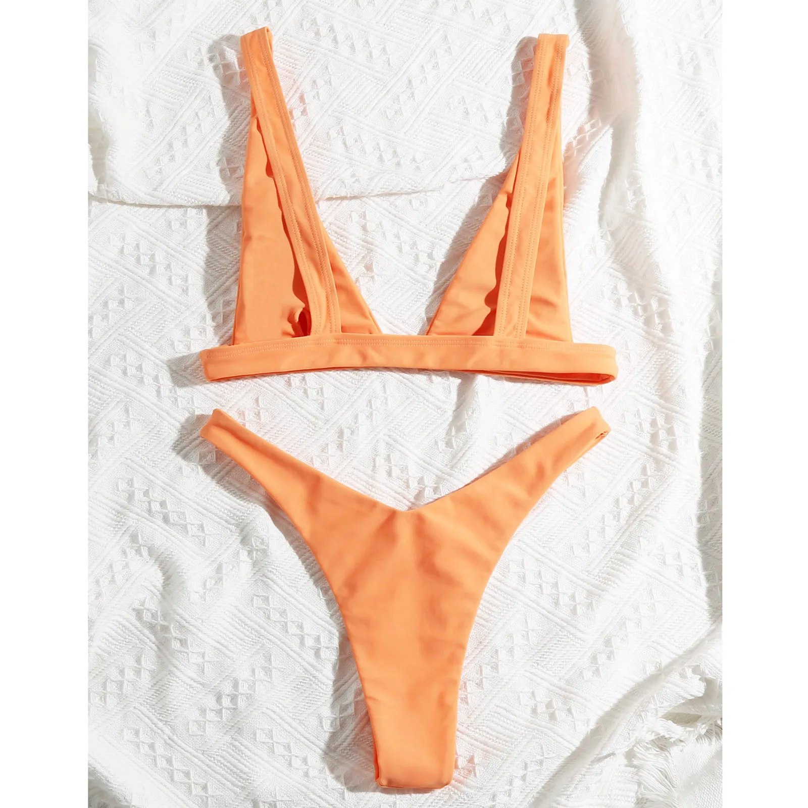 

Fashion Thong Bikini Set 2021 Hot Women Swimwear Pure Color Push Up Padded Swimsuit Biquini Women Bathing Suit Summer Beachwear