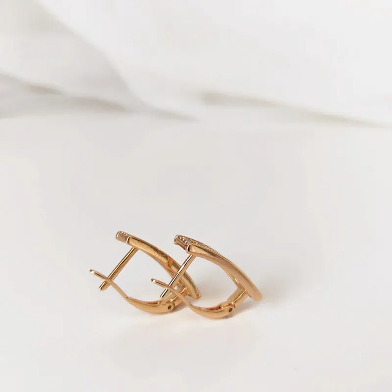 Earrings color 585 rose gold zircon inlaid wedding jewelry anniversary gift fashion exquisite shiny classic small earrings | Украшения и