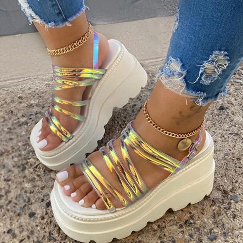 

2020Women Sandals Casual Narrow Band Ankle Buckle Strap Flat Platform Ladies Female Shoes Summer Sandalias Plus Size