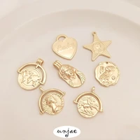 custom 14k gold coin queen figure love shaped five star pendant diy necklace european and american style accessories
