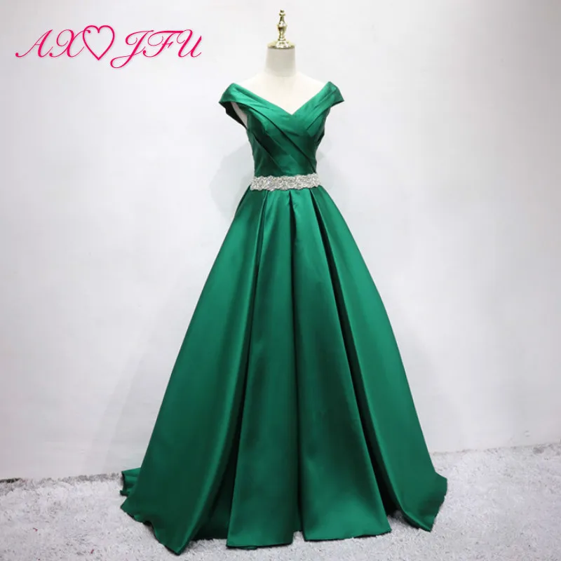 

AXJFU princess Dark green one shoulder annual meeting evening dress fashion bridal performance host celebrity evening dress