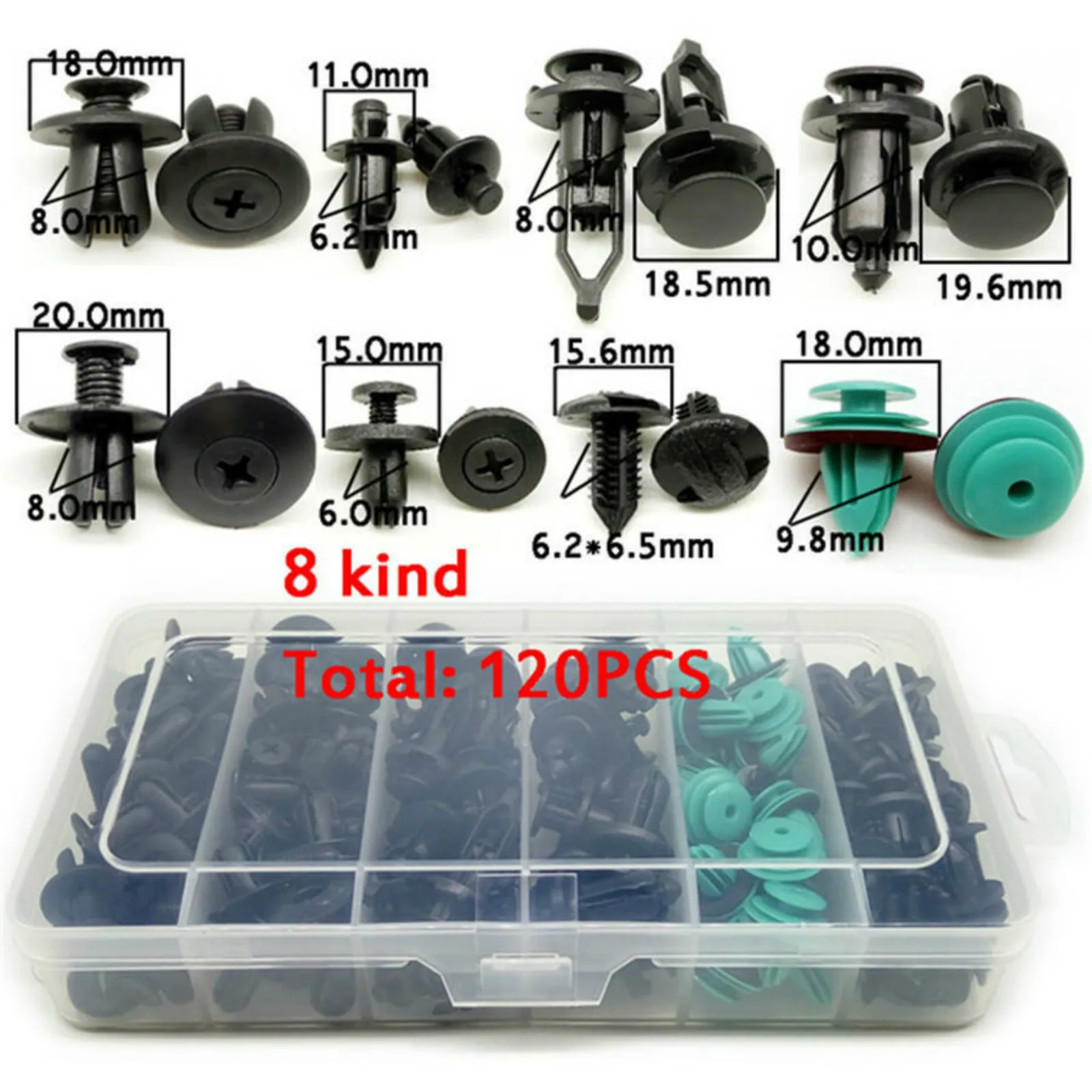 

120Pcs Auto Fastener Clips Auto Fasteners Rivets Clips Car Bumper Door Panel Fender Liner Clips 6-10mm Fender Fastener Screw