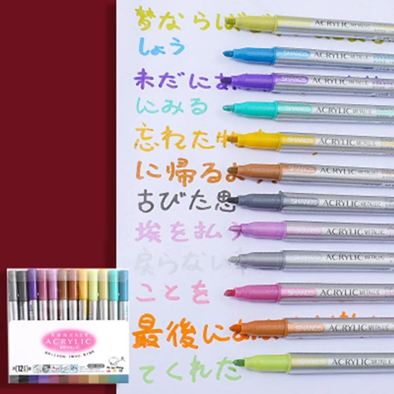 

12 Colors Acrylic Paint Art Marker Pen 2mm Tip Markers for Fabric graffiti Glass Ceramic Art Painting Drawing Marker Pen