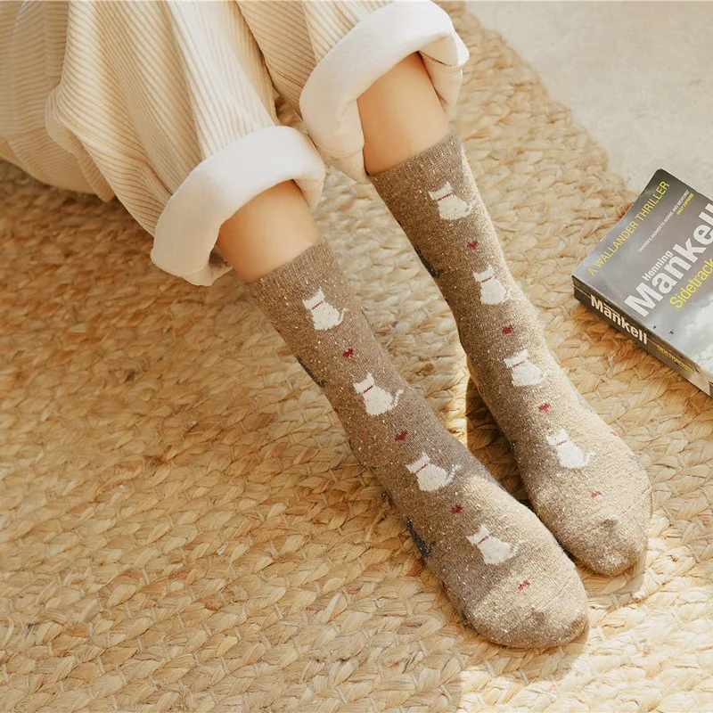 1 Pair Autumn and Winter New Style Japanese Cute Socks Korean Cat Harajuku Socks Women Wool Kawaii Thicken Cute Socks