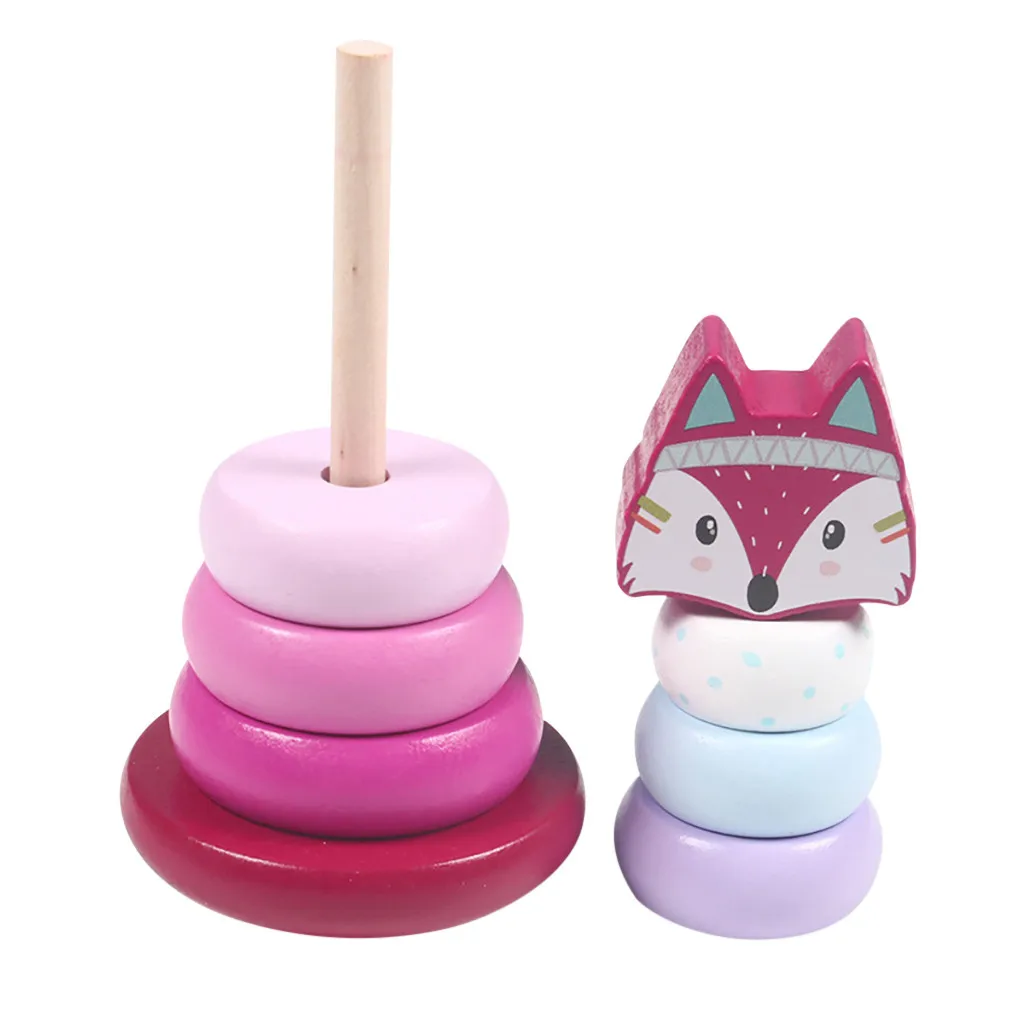 Montessori Kid Education Funny Toys Wooden Rainbow Tower Colorful Rings Stacked Toys For Boy Girl Kids Baby Children Gift