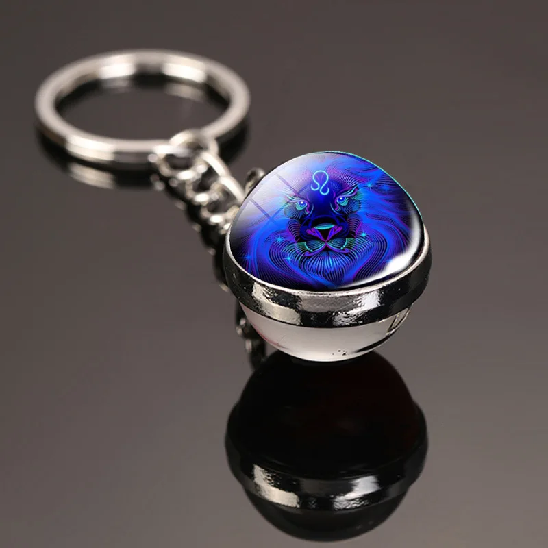 

Creative 12 Constellation Keychain Time Stone Double-Sided Glass Ball Metal Key Chain Pendant Key Chain Accessories Fashion Gift