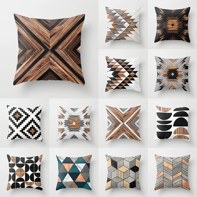 

Wood Background Mable Throw Pillow Case Geometry Ethnic Tribal Pattern Cushion Covers for Home Sofa Chair Decorative Pillowcases