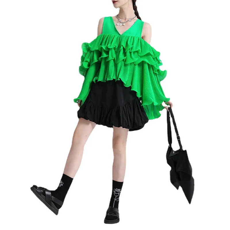

2021 New Summer Casual Ladies T-shirt Green Loose High Quality Women Tee Cotton Fashion Elegant Irregular Female Tops T26