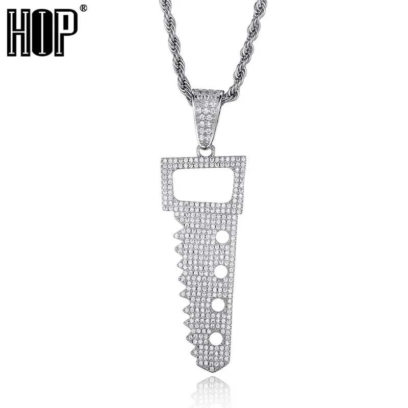 

HIP Hop Gold Color Bling Full AAA+ Cubic Zirconia Iced Out Saw Pendants & Necklaces for Men Jewelry