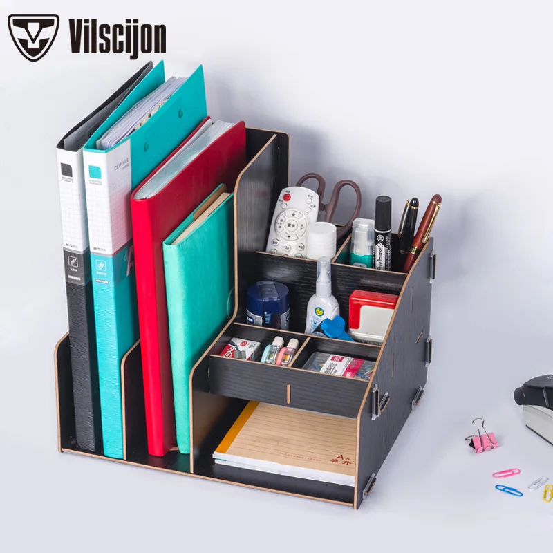 DIY Деревянная офисная настольная коробка для хранения файлов ящик книг