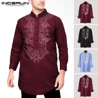 incerun men shirt printed indian clothes retro long sleeve tops streetwear vintage stand collar 2021 casual long shirt plus size