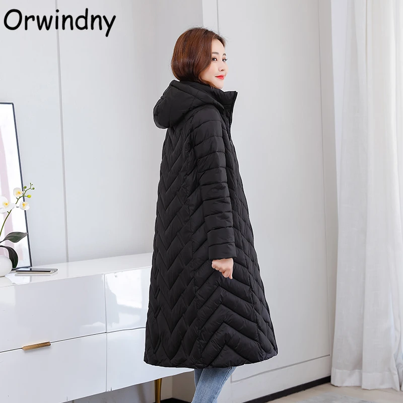 Женские Длинные парки Orwindny зимнее хлопковое теплое пальто с капюшоном 5XL зимняя