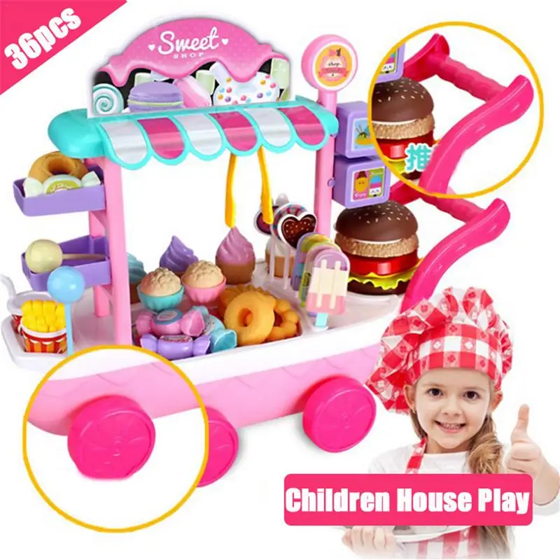 

36pcs Mini Ice Cream Candy Trolley House Play Educational Toy Super Funny Mini Icecream Car Toys Kitchen Toys For Children