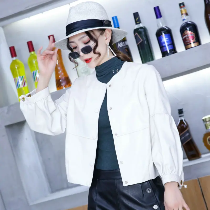 Куртка женская короткая из натуральной овечьей кожи весна-осень 2021 | Женская