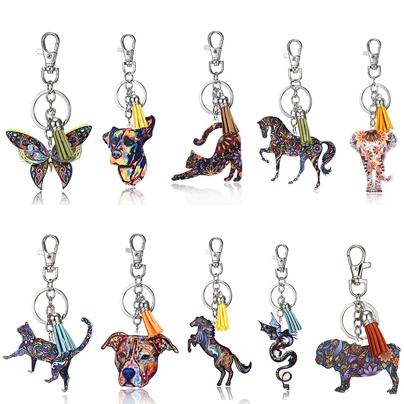 Креативная мода кошка бабочка собака брелок акриловый геометрический цвет
