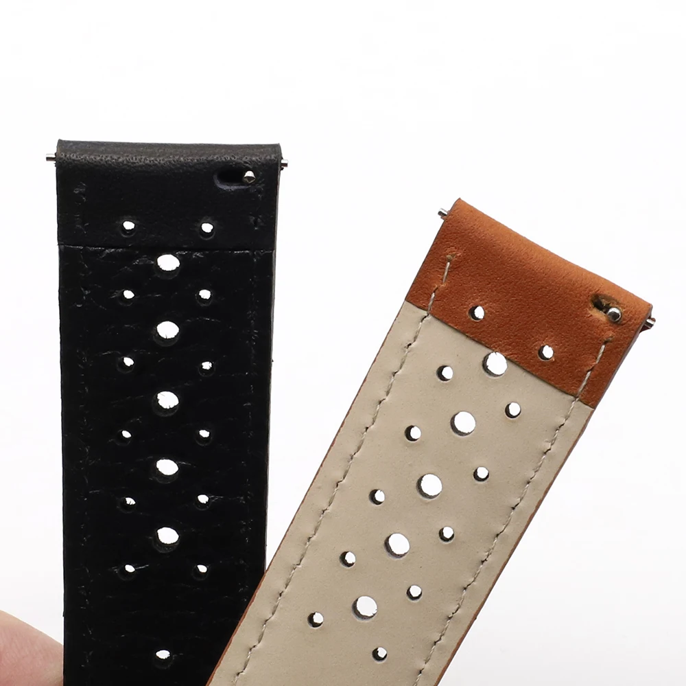 Handmade Watch Strap 18mm 19mm 20mm 22mm Leather Strap Black Brown Blue Breathable Porous Watchbands # C