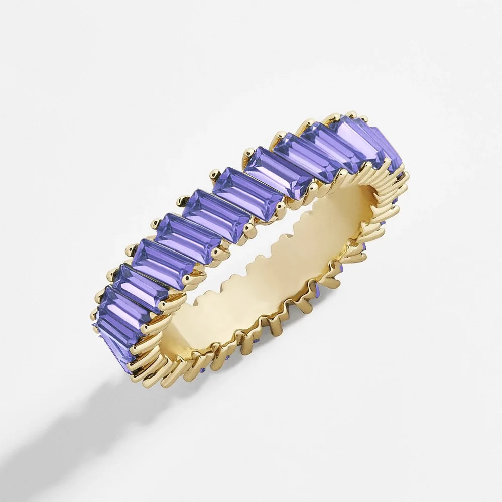 Gold Violet Новое Женское кольцо с радужным фианитом в стиле бохо, цвета: золото, серебро, багет, кубический цирконий, обручальное кольцо вечности - Цвет основного камня: Gold Violet