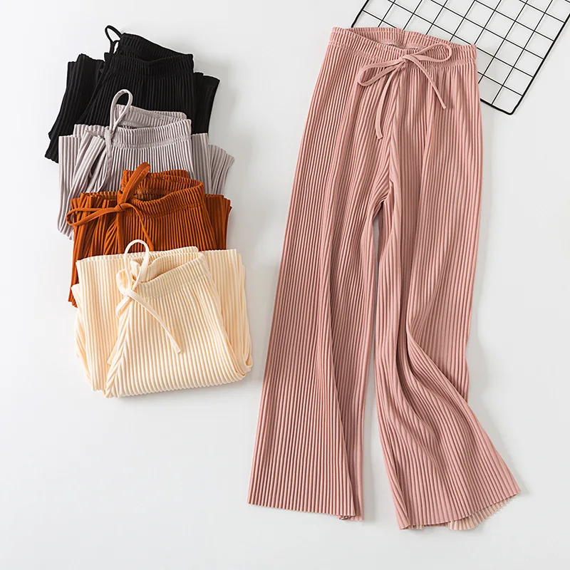 2019 new wide leg pants Korean version of the wild nine pants loose wide leg pants female summer sense high waist pants