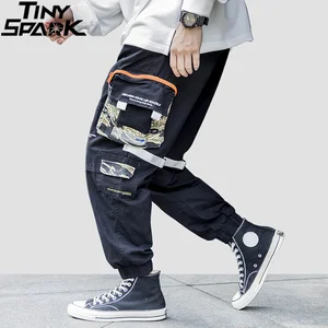 Брюки-карго в стиле хип-хоп, камуфляжные Мужские штаны-шаровары с карманами, свободные хлопковые штаны для бега в стиле Харадзюку, 2019