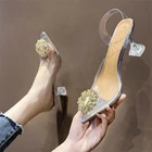 Сандалии женские прозрачные из ПВХ, пикантные туфли с открытым носком, на тонком высоком каблуке, без застежки, вечерняя вечерние, большие размеры, лето 2021