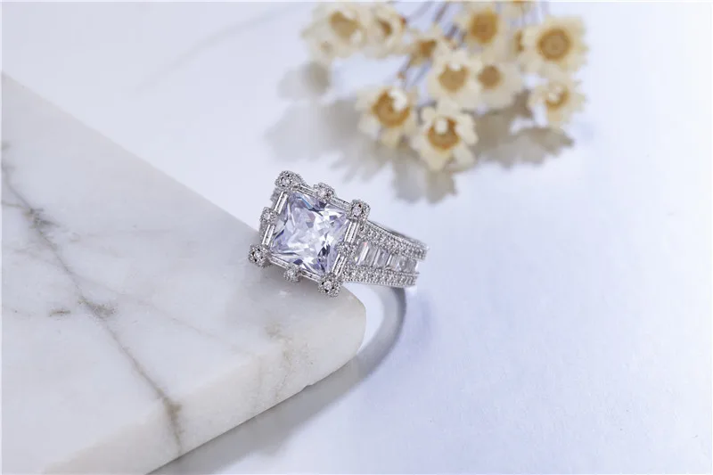 Роскошное женское квадратное обручальное кольцо 4ct SONA с бриллиантами и имитацией