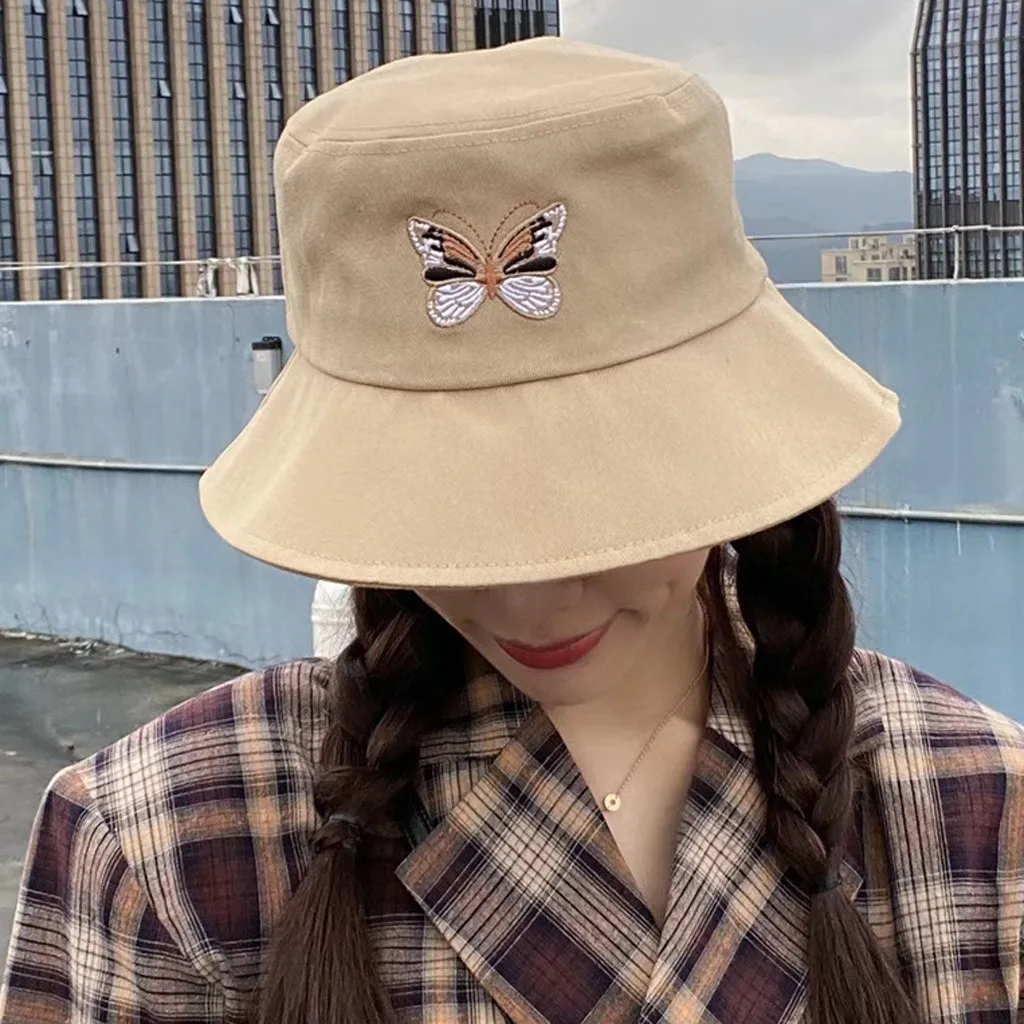 Новинка модная женская шляпа с вышивкой бабочки в рыбацком стиле простая Кепка