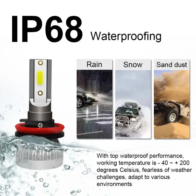 1pair H11 H8 H9 LED IP68 Waterproofing Headlight Conversion Kit COB Bulb 90W 12000LM High Power 3000K Yellow Light Dropshipping |
