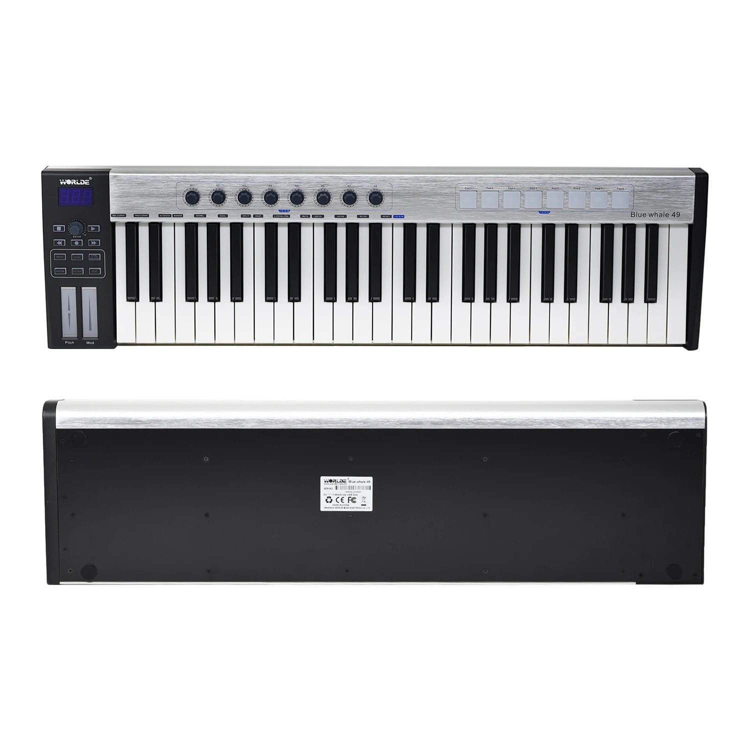 WORLDE Blue whale 49 Портативный USB MIDI контроллер клавиатура полувзвешенных клавиш 8 RGB