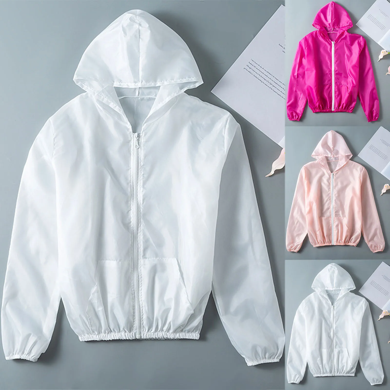 Summer Women Hooded Top Sweatshirt Uvproof Print Zip-up Sweatshirts For Woman Running Sports Top