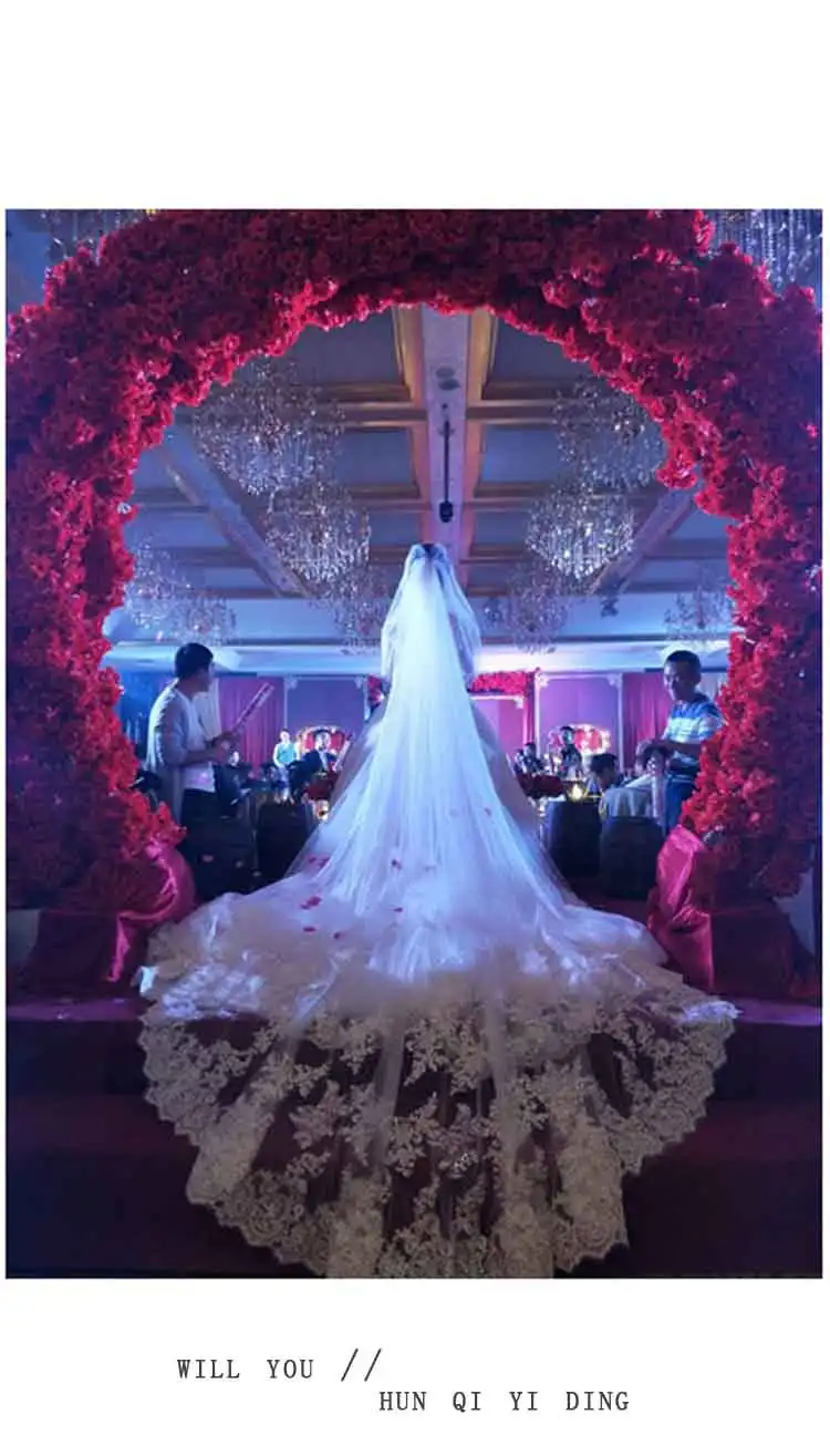 5 метров полная кромка с кружевом блестящая двухслойная Длинная свадебная вуаль