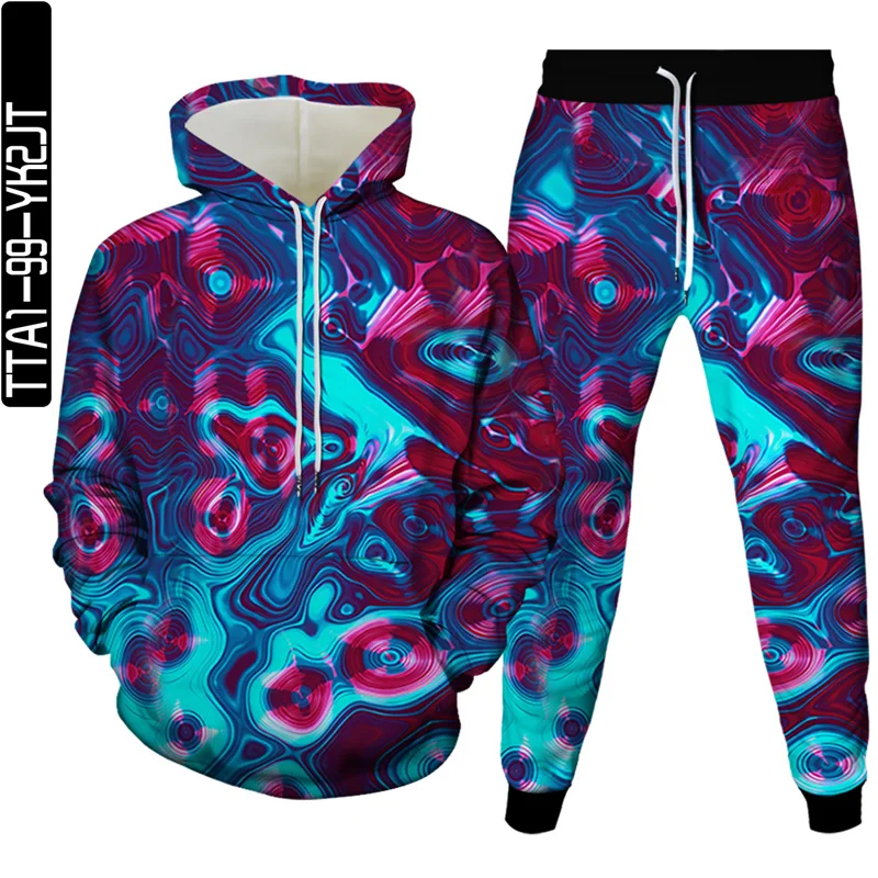

Autumn Men Sport Jogging Pullover Hoodie Pants Two Piece 3D Watercolor Fruit Style Sweatshirt Man Sportswear Fitness