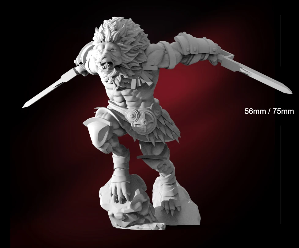 

56mm 38mm Resin Model Lion Warrior Figure Unpainted DW-016