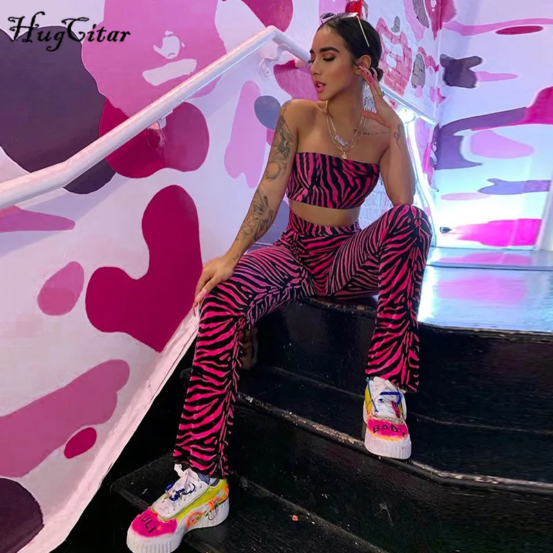 Женский комплект из двух предметов Hugctar топ на бретелях с принтом брюки-клеш