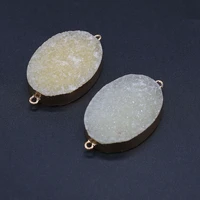 wholesale4pcs natural stone crystal teeth oval connector pendant for woman jewelry making diy necklace earrings accessories gift