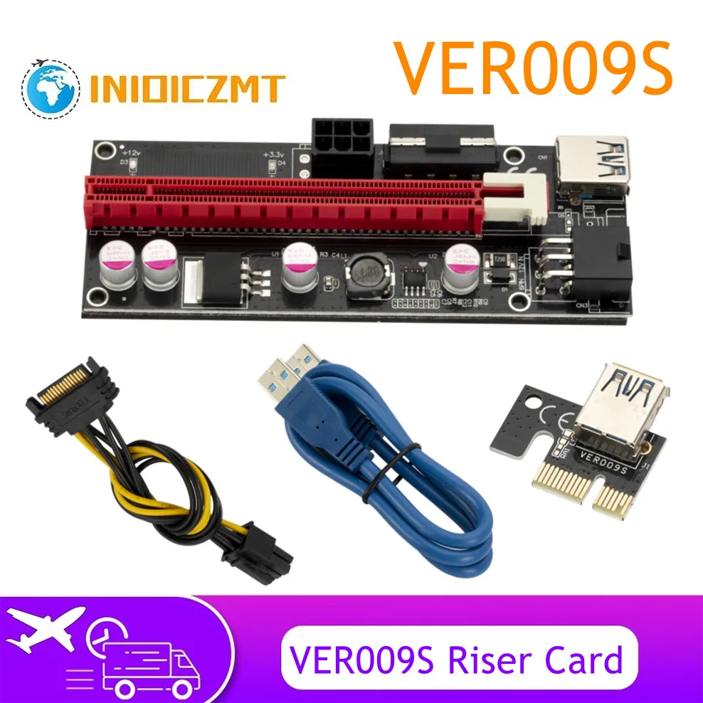 

INIOICZMT 10PCS VER009 USB3.0 PCI-E Riser VER009S Express 1X 4X 8X 16X Extender Pcie Riser Adapter Card SATA 15PIn To 6Pin Power