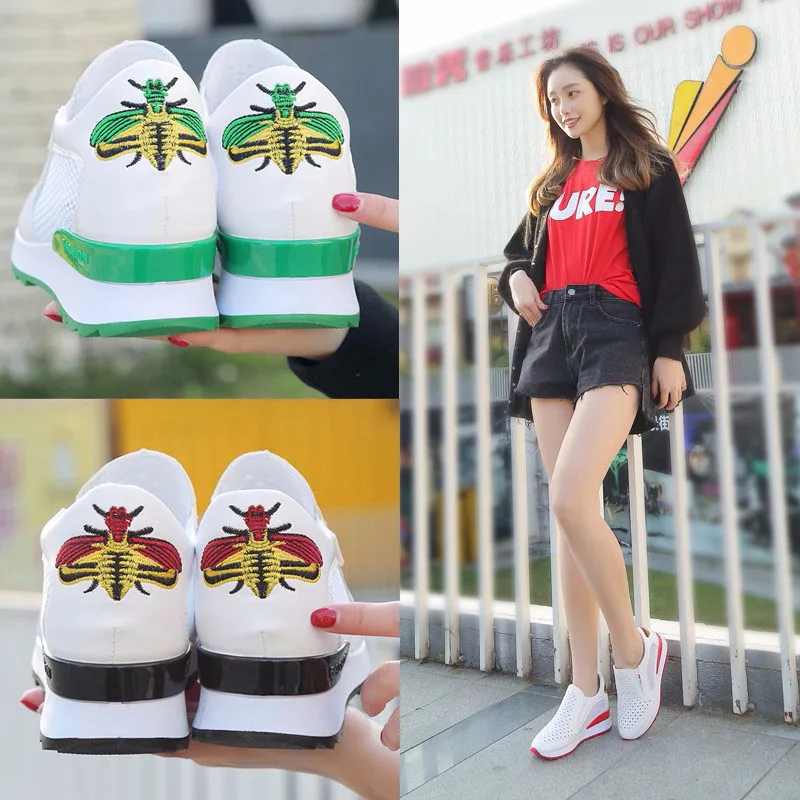 

Women Comfortable Casual Shoes Summer Slip on Loafers Mixed Colors Hollow Out Increasing Internal Height Sneakers Honeybee