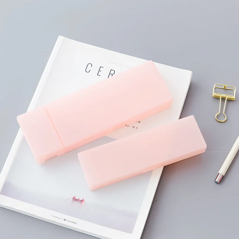 Cute Kawaii Simple transparent pencil case box Plastic storage Learning stationery Office Supplies | Канцтовары для офиса и