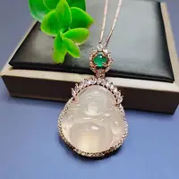 Natural ice white chalcedony buddha pendant necklace