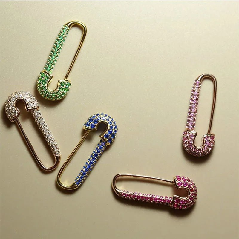 

Safety pin hoop earrings 925 sterling silver for women punk rhinestone paper clip shape unique creative funny 2020