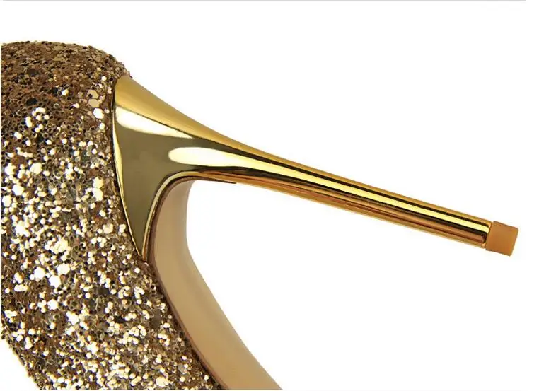 

2020 New Spring Women Pumps High Thin Heels Pointed Toe Metal Decoration Sexy Bling Bridal Wedding Women Shoes Gold High Heels
