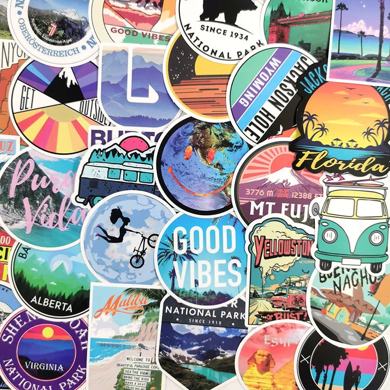 

10/50PCS Adventure Travel Cartoon Outdoors Scenery Graffiti Sticker For Laptop Skateboard Notebook Car Motorcycle Toy Stickers