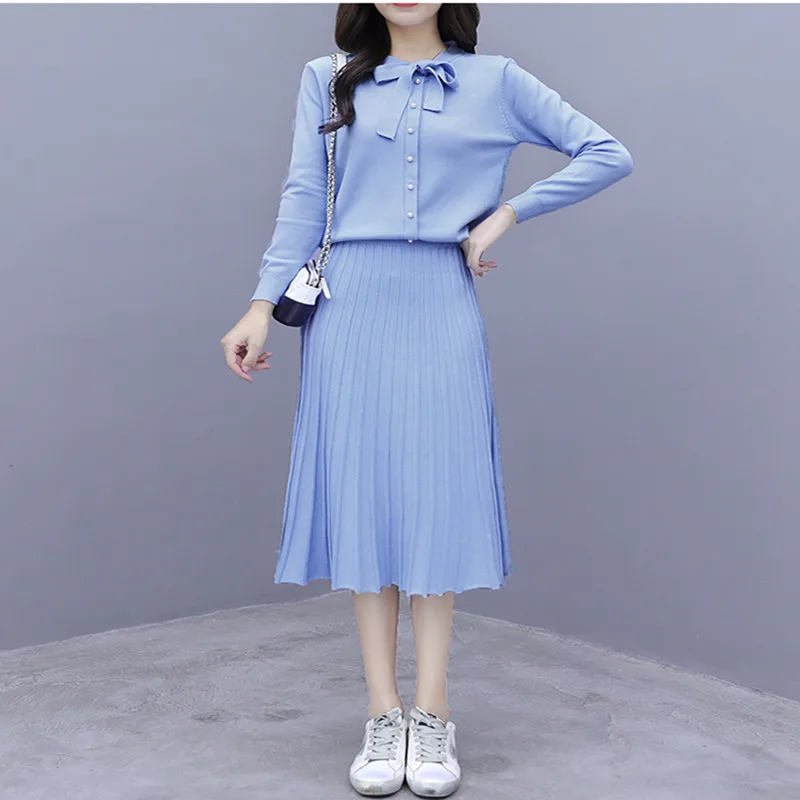 Женское платье осень зима вязаный комплект из 2 предметов женский свитер