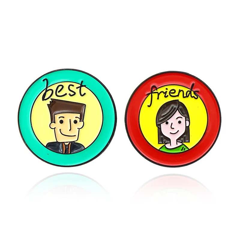 

1PC Cute Best friend Enamel Brooch Round red green Lapel Pin Boys and girls men and women Custom Badge Jewelry accessories