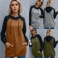 2021 pullovers hooded sweatshirt tops for women splicing raglan sleeve pocket fashion cool loose tracksuits tunic casual hoodies
