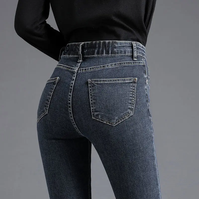 

Woman Jeans Pants Black Stretch Autumn and Winter Embroidery Pencil Pants for Women