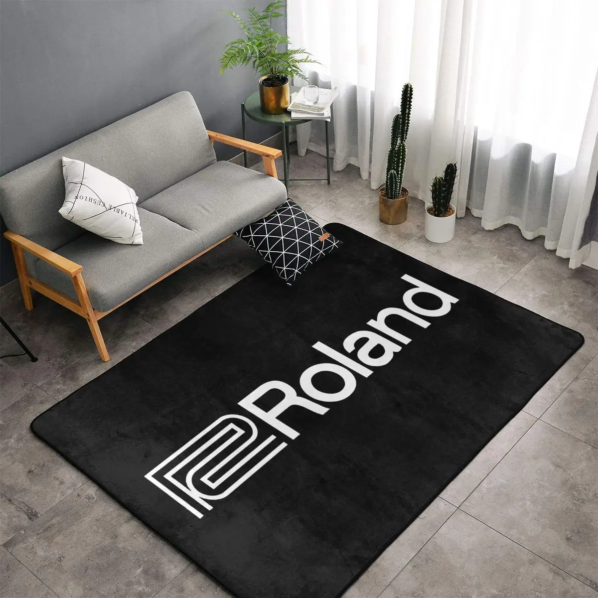 

Черный 3d-ковер Roland с логотипом пианино, ковер для гостиной, домашний диван, ковер для спальни, декор под цветочным полом