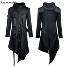 Костюм средневековый мужской в викторианском стиле, готический плащ, Длинная черная куртка в стиле стимпанк, худи, пальто нестандартного дизайна, униформа