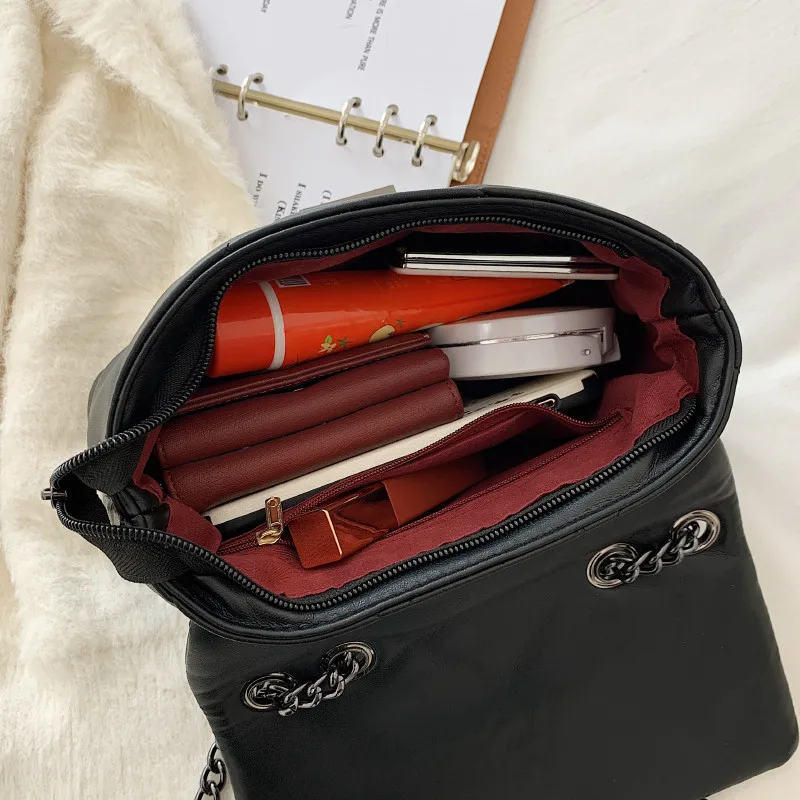 hot sale chain quilted crossbody bags for women luxury branded small unique lock handbag lady black pu leather flap shoulder bag free global shipping