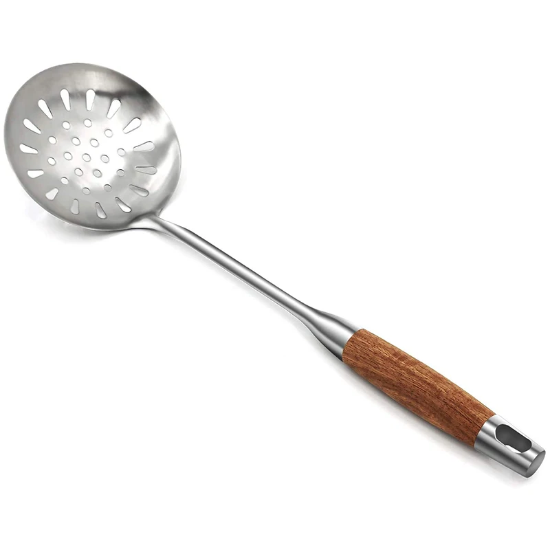 

Skimmer Slotted Spoon,Serving Spoon with Heat Resistant Wooden Handle, Heavy Duty Cooking Strainer Spoon for Kitchen