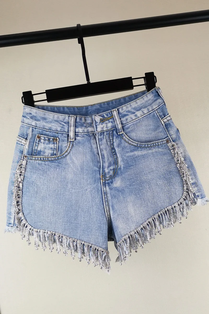 

SONDR 2021 Spring Summer Shorts Denim Patchwork Tassel Raw High Waist Cowboy Shorts Streetwear Women Fashion Tide